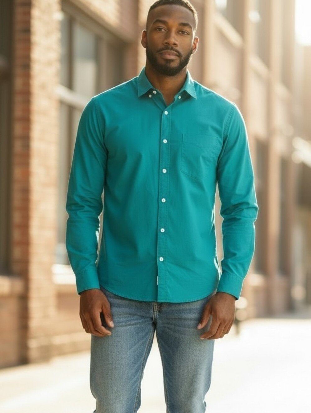 Architect Men's Teal Button-Up Shirt - Classic Long Sleeve Dress Shirt